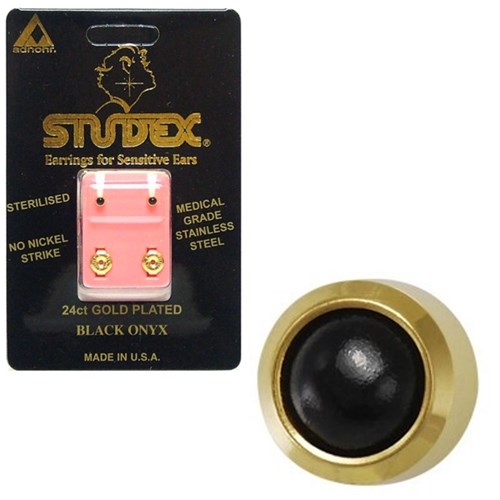 Pearl Studs - Bezel Set Gold - Mini Black Onyx